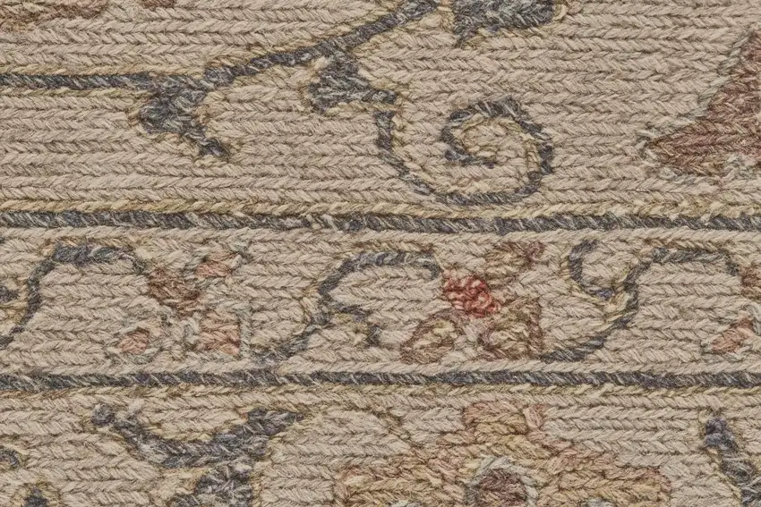 Tan Gray And Red Wool Oriental Hand Knotted Area Rug Photo 4