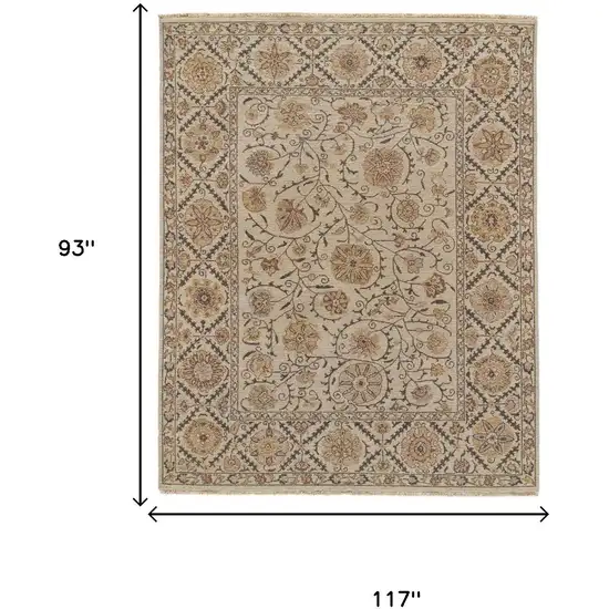 Tan Gray And Red Wool Oriental Hand Knotted Area Rug Photo 5