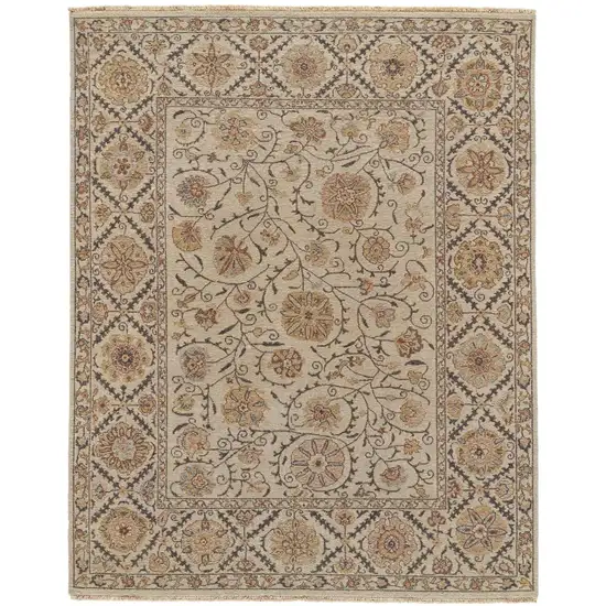 Tan Gray And Red Wool Oriental Hand Knotted Area Rug Photo 2