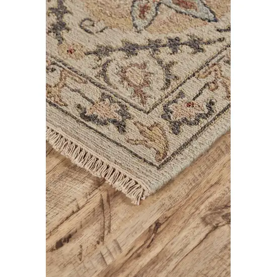 Tan Gray And Red Wool Oriental Hand Knotted Area Rug Photo 3