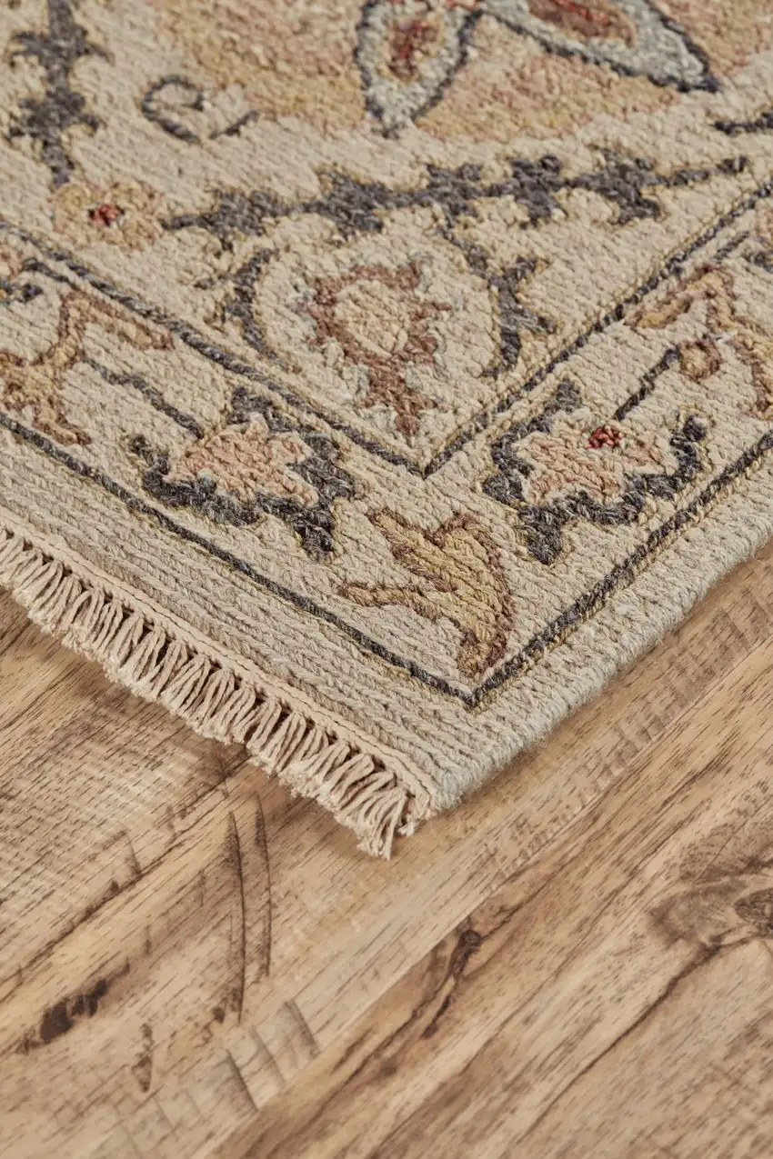 Tan Gray And Red Wool Oriental Hand Knotted Area Rug Photo 3