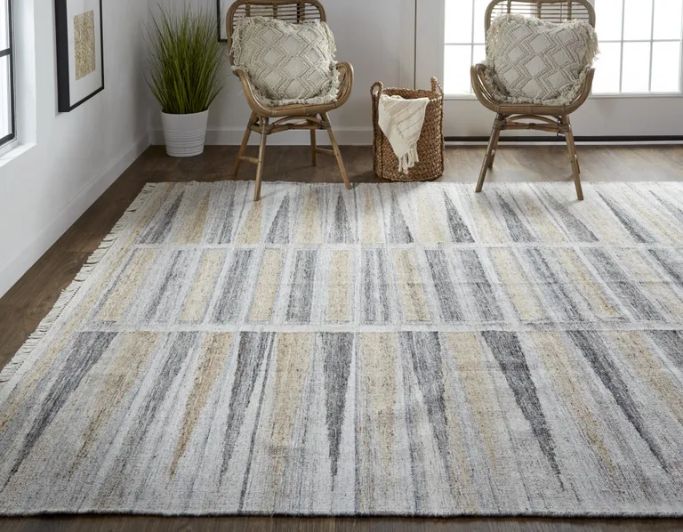 Tan Gray And Taupe Geometric Hand Woven Stain Resistant Area Rug With Fringe Photo 5