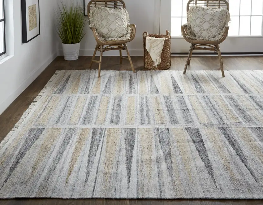Tan Gray And Taupe Geometric Hand Woven Stain Resistant Area Rug With Fringe Photo 6