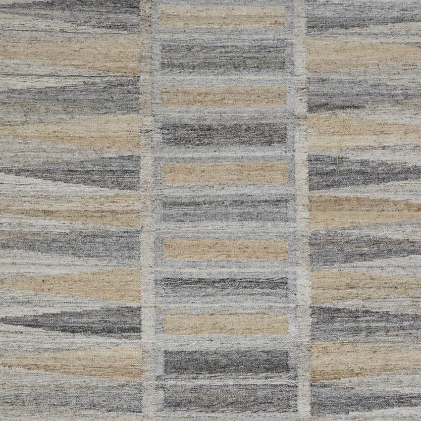 4' X 6' Gray Black And Brown Geometric Hand Woven Area Rug With Fringe Photo 2