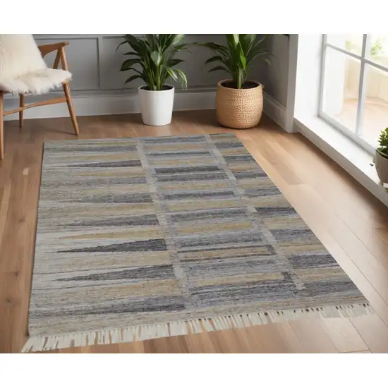 Tan and Gray Geometric Hand Woven Area Rug With Fringe Photo 1