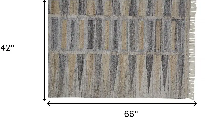 Tan Gray And Taupe Geometric Hand Woven Stain Resistant Area Rug With Fringe Photo 8