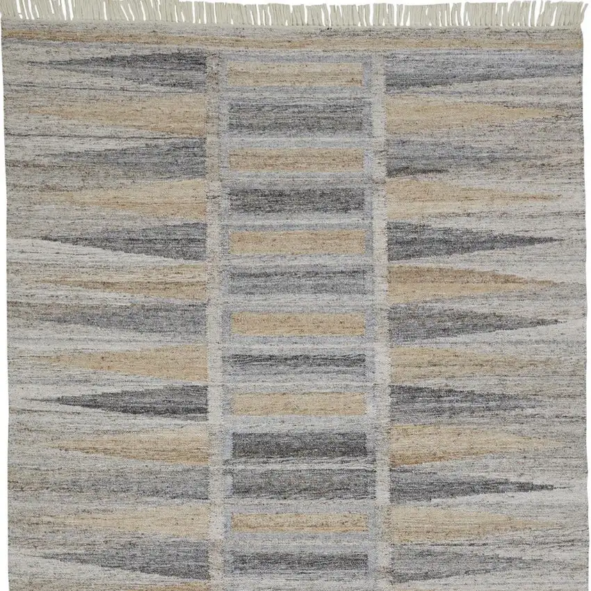 4' X 6' Gray Black And Brown Geometric Hand Woven Area Rug With Fringe Photo 3