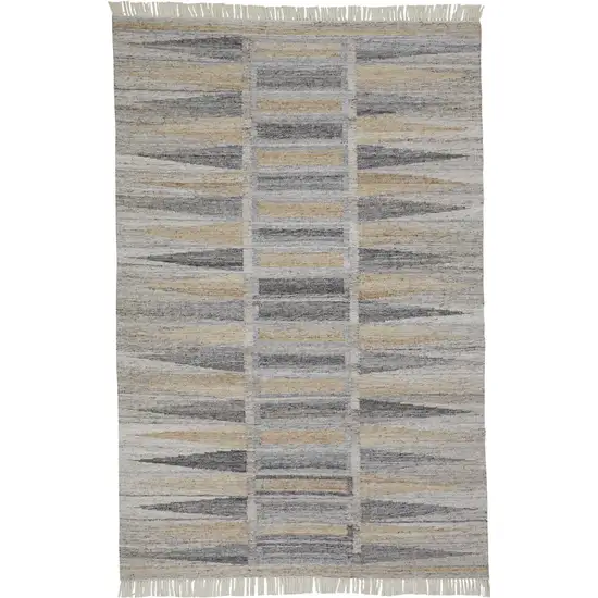 4' X 6' Gray Black And Brown Geometric Hand Woven Area Rug With Fringe Photo 4