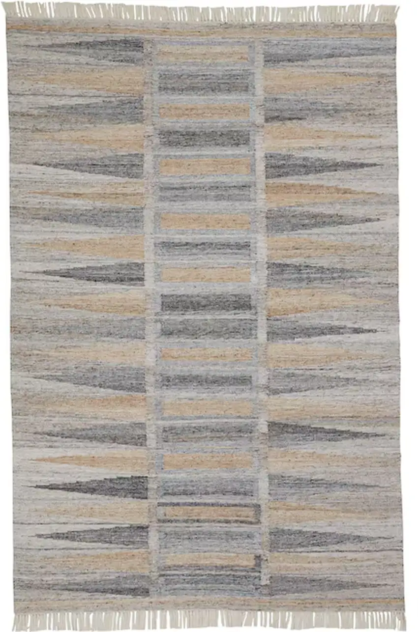 Tan Gray And Taupe Geometric Hand Woven Stain Resistant Area Rug With Fringe Photo 1