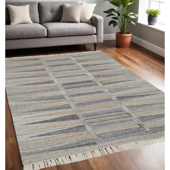 Tan Gray And Taupe Geometric Hand Woven Stain Resistant Area Rug With Fringe Photo 1