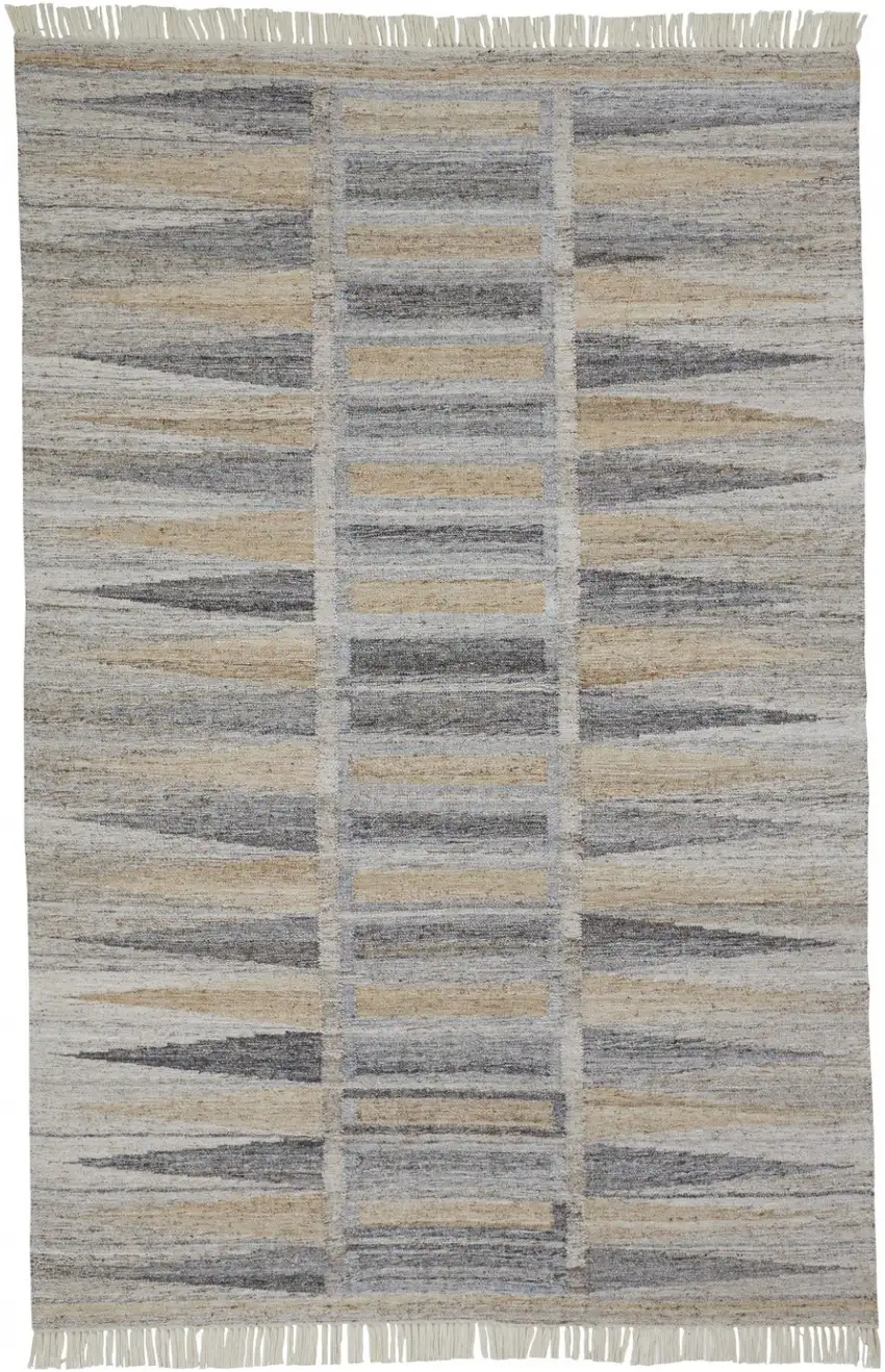 Tan Gray And Taupe Geometric Hand Woven Stain Resistant Area Rug With Fringe Photo 1