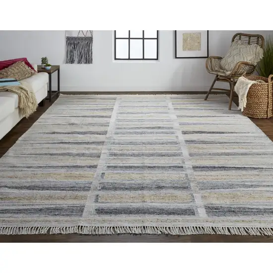 Gray Black And Brown Geometric Hand Woven Area Rug With Fringe Photo 5