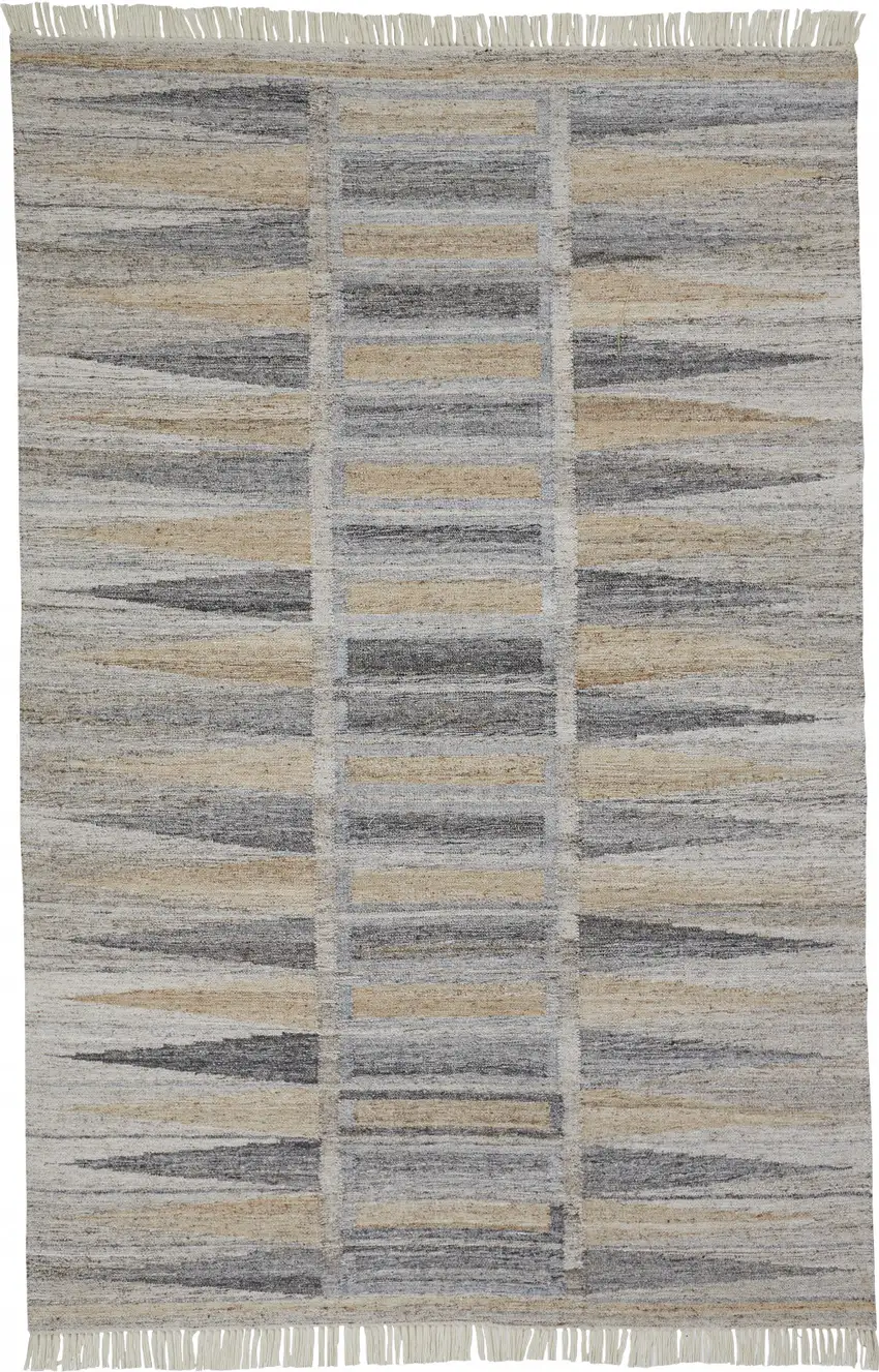 Tan Gray And Taupe Geometric Hand Woven Stain Resistant Area Rug With Fringe Photo 3