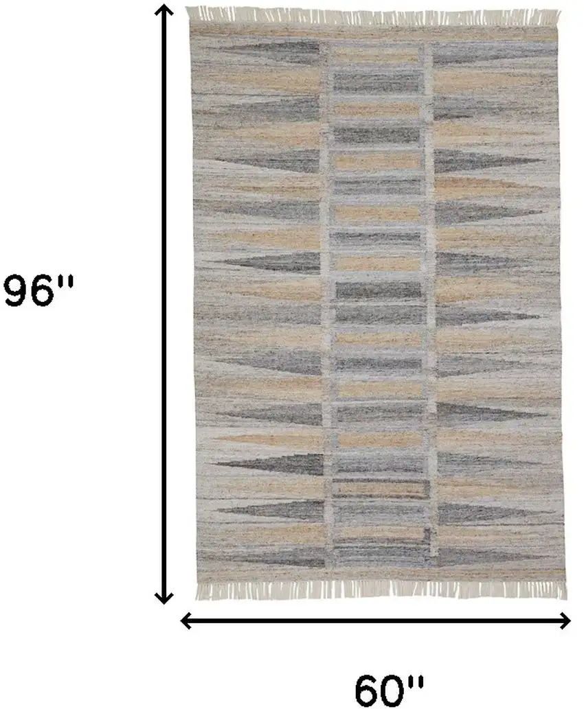 Tan Gray And Taupe Geometric Hand Woven Stain Resistant Area Rug With Fringe Photo 8