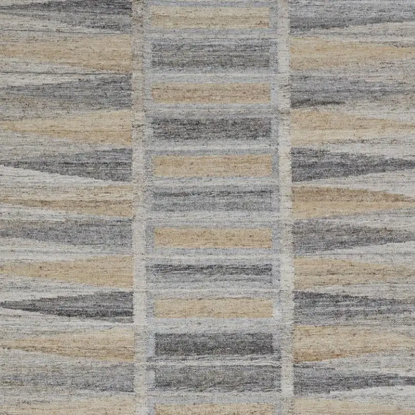 Gray Black And Brown Geometric Hand Woven Area Rug With Fringe Photo 3