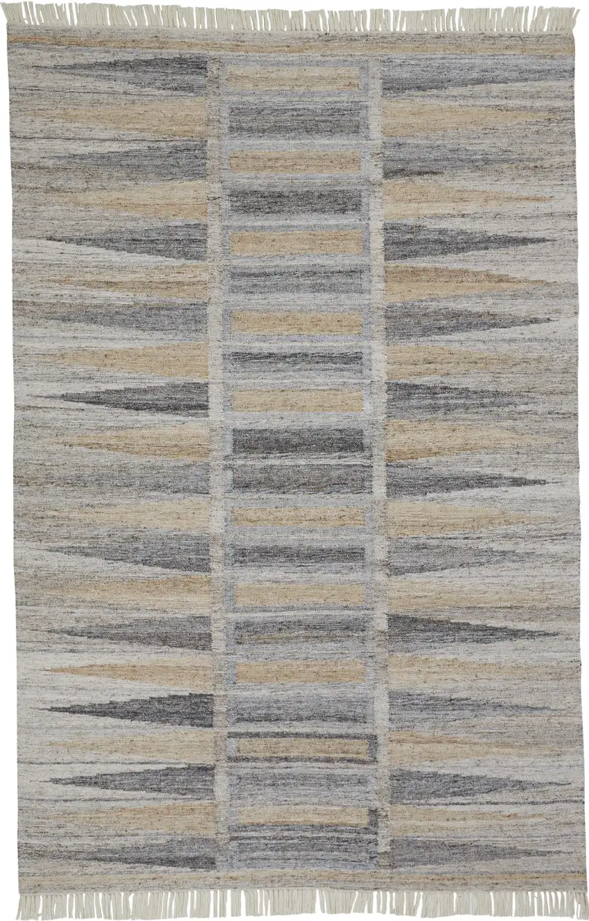 Gray Black And Brown Geometric Hand Woven Area Rug With Fringe Photo 6