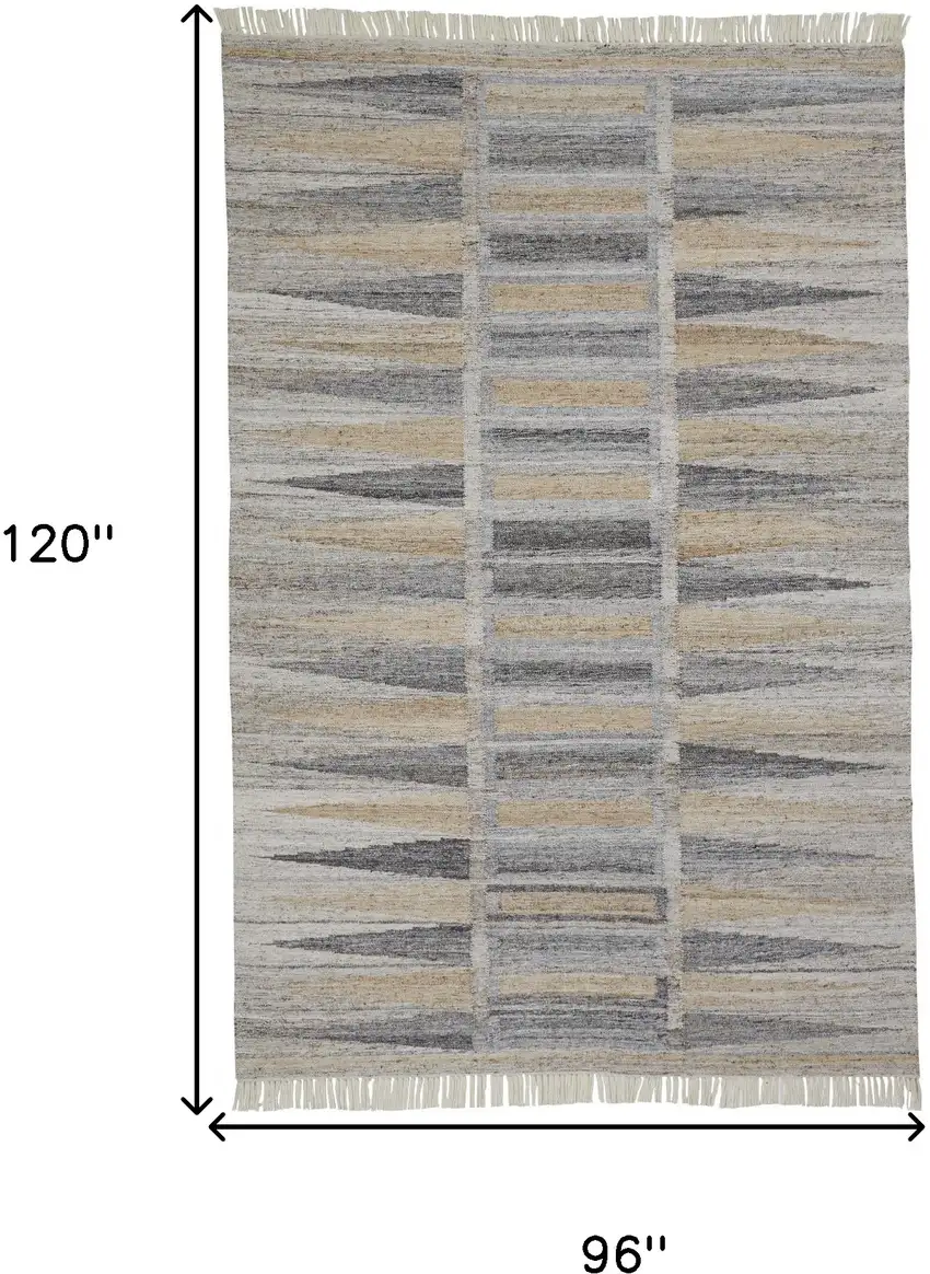 Tan Gray And Taupe Geometric Hand Woven Stain Resistant Area Rug With Fringe Photo 3