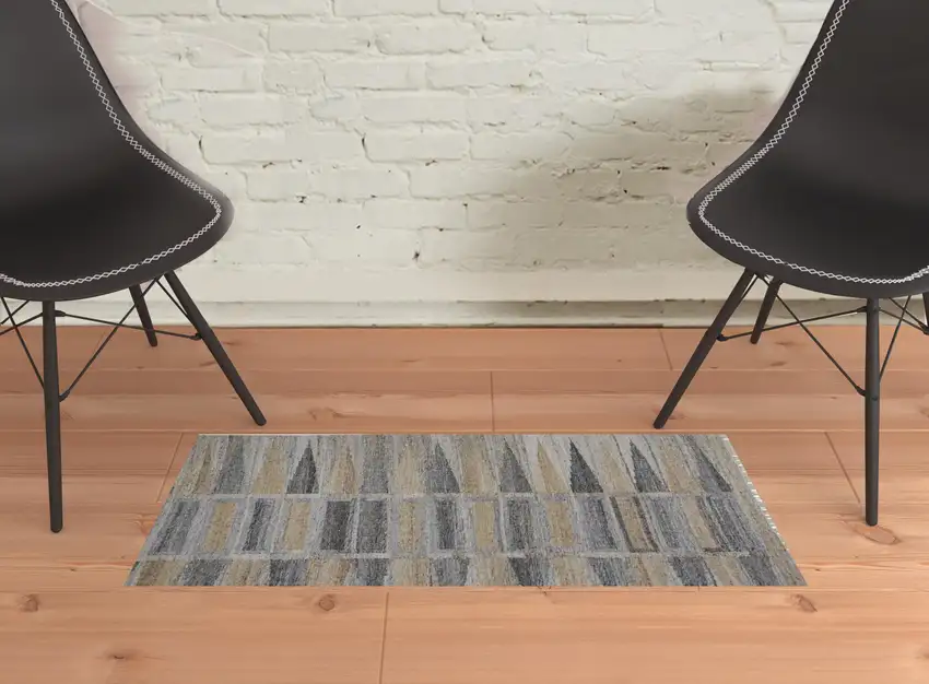 Tan Gray And Taupe Geometric Hand Woven Stain Resistant Area Rug With Fringe Photo 2