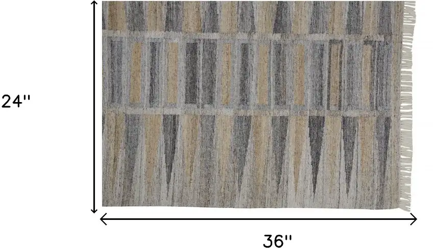 Tan Gray And Taupe Geometric Hand Woven Stain Resistant Area Rug With Fringe Photo 8