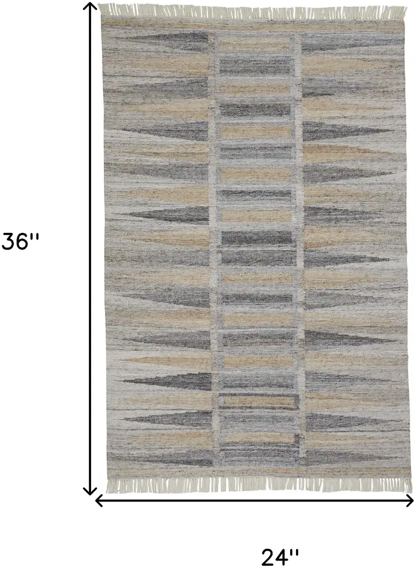Tan Gray And Taupe Geometric Hand Woven Stain Resistant Area Rug With Fringe Photo 9