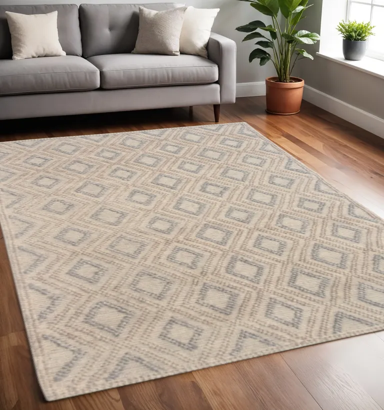 Tan Gray Diamond Lattice Modern Area Rug Photo 5