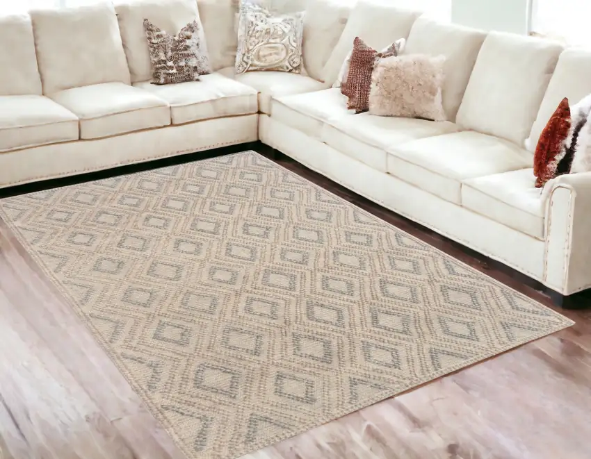 Gray And Brown Geometric Dhurrie Area Rug Photo 1