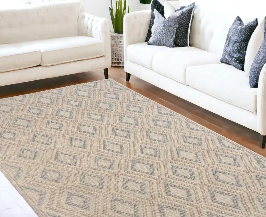 Gray And Brown Geometric Dhurrie Area Rug Photo 1
