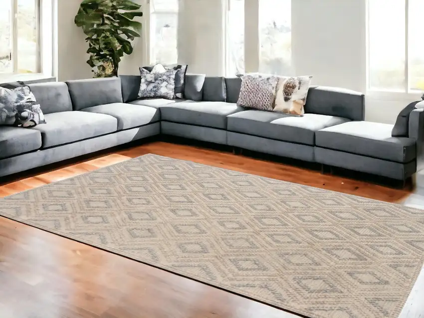 Gray And Brown Geometric Dhurrie Area Rug Photo 1