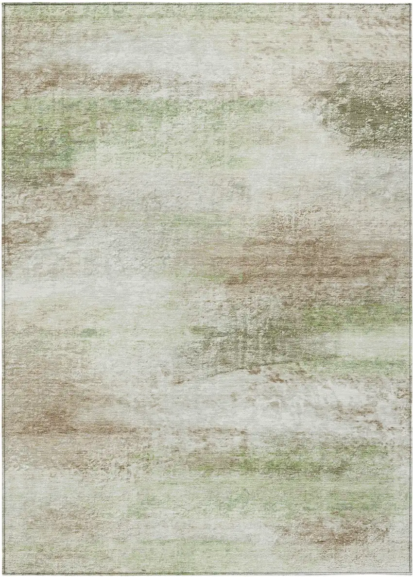 Tan Green And Beige Abstract Washable Indoor Outdoor Area Rug Photo 8