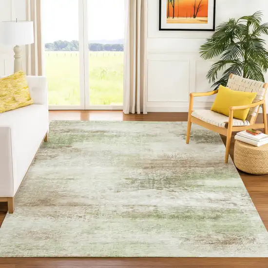 Tan Green And Beige Abstract Washable Indoor Outdoor Area Rug Photo 4