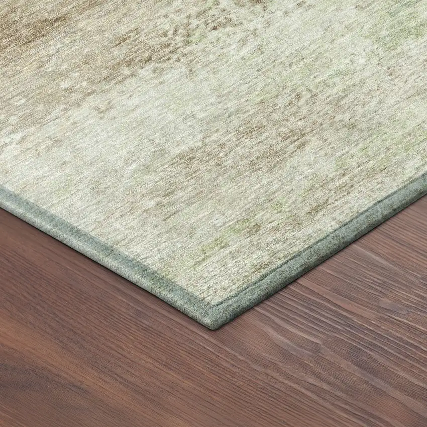 Tan Green And Beige Abstract Washable Indoor Outdoor Area Rug Photo 9