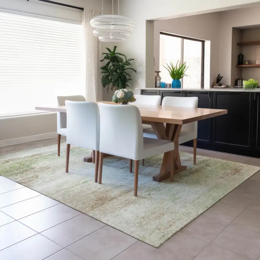 Tan Green And Beige Abstract Washable Indoor Outdoor Area Rug Photo 5