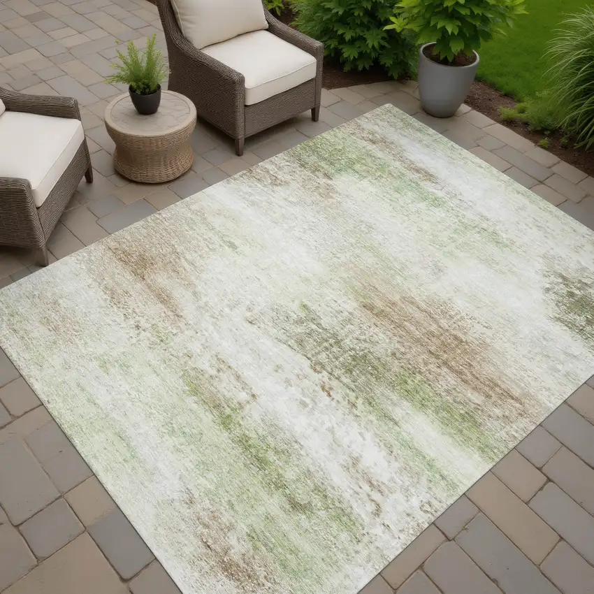 Tan Green And Beige Abstract Washable Indoor Outdoor Area Rug Photo 5