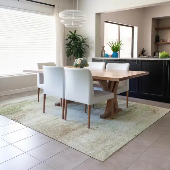 Tan Green And Beige Abstract Washable Indoor Outdoor Area Rug Photo 4