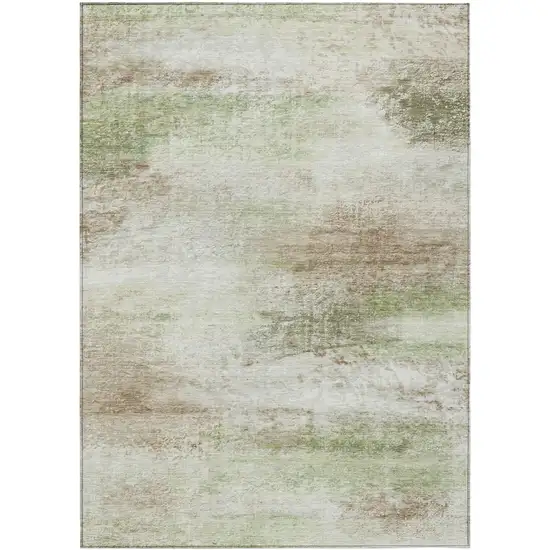 Tan Green And Beige Abstract Washable Indoor Outdoor Area Rug Photo 7
