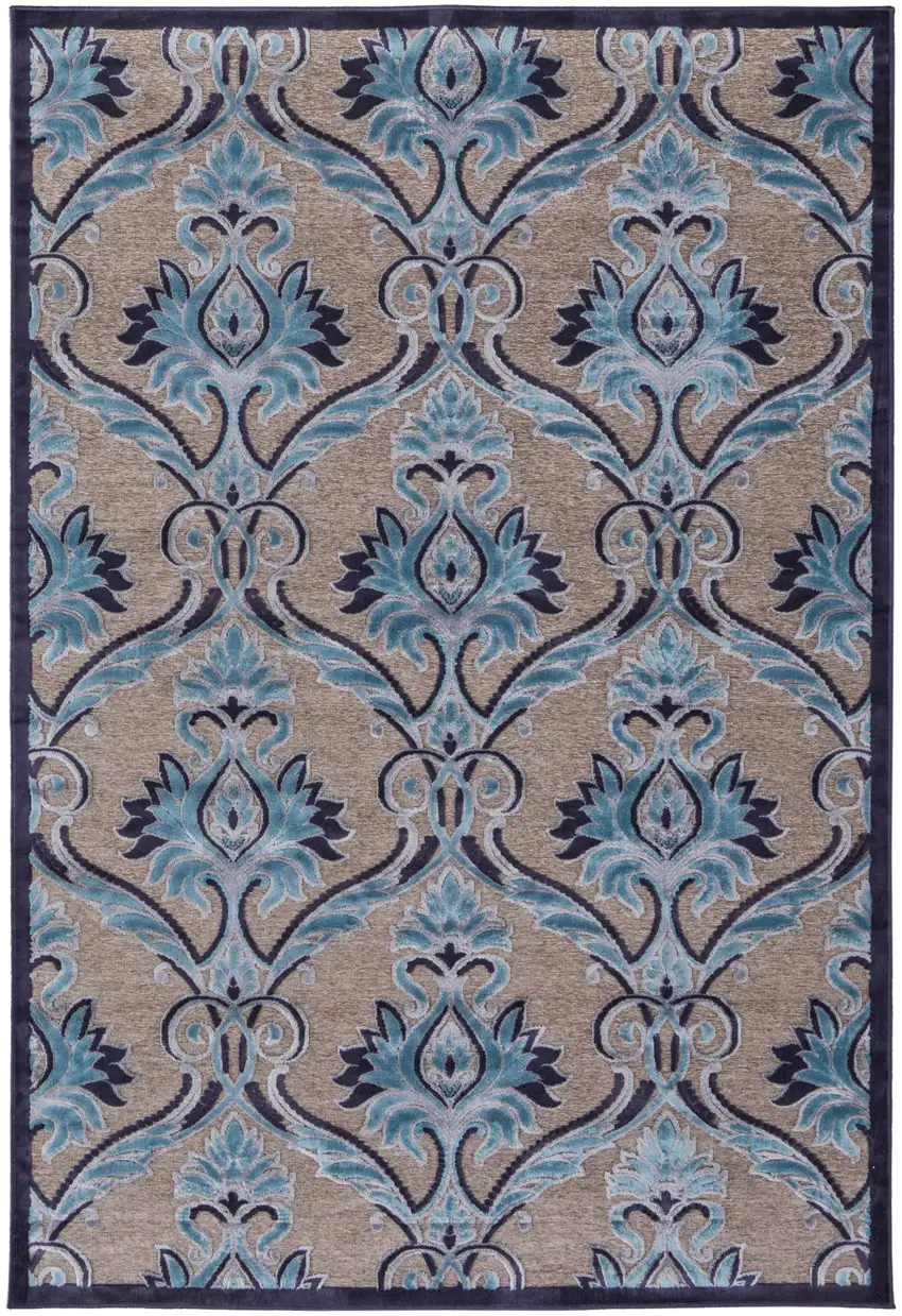 Tan Green and Taupe Floral Power Loom Area Rug Photo 4