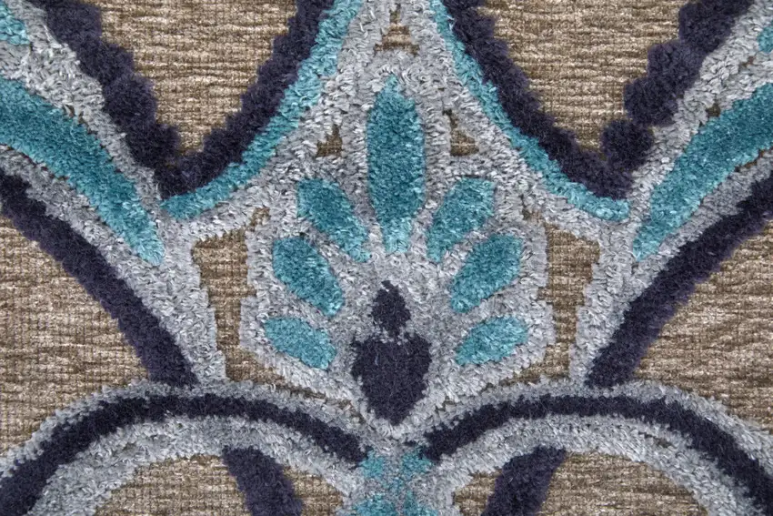 Tan Green and Taupe Floral Power Loom Area Rug Photo 7