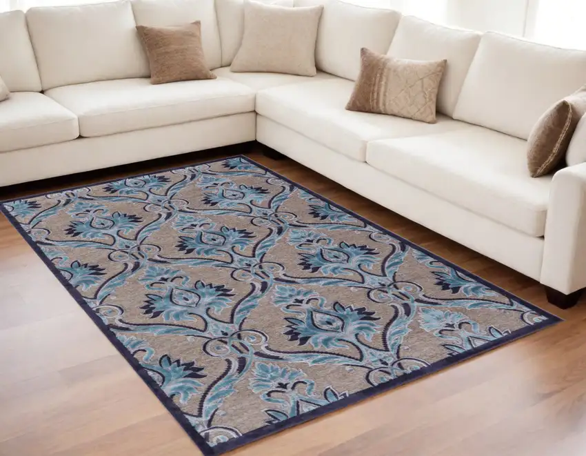 Tan Green and Taupe Floral Power Loom Area Rug Photo 1