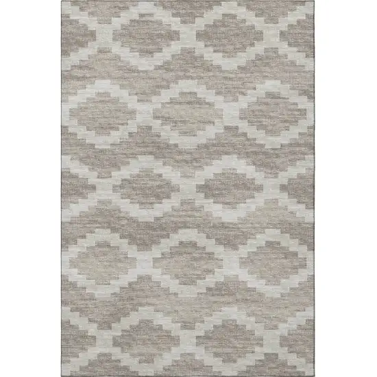Tan Ivory And Beige Tribal Washable Area Rug With UV Protection Photo 6