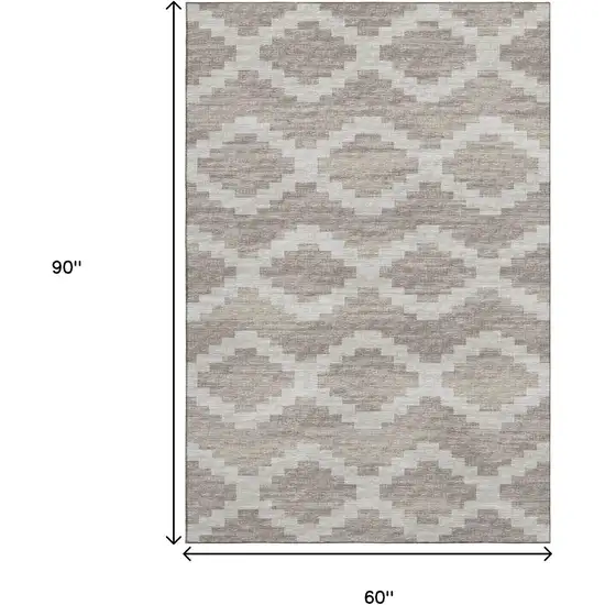 Tan Ivory And Beige Tribal Washable Area Rug With UV Protection Photo 6