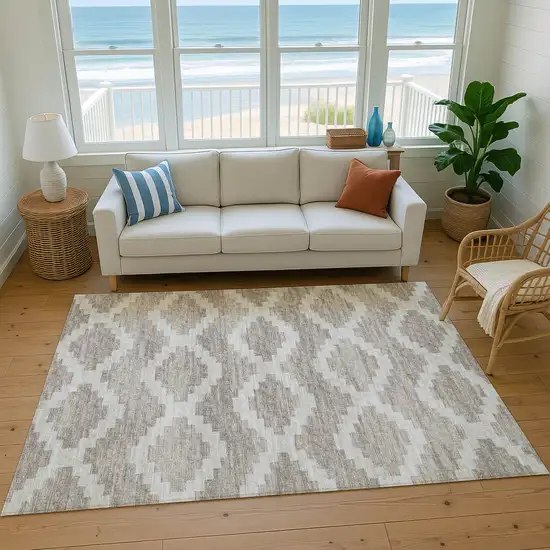 Tan Ivory And Beige Tribal Washable Area Rug With UV Protection Photo 5