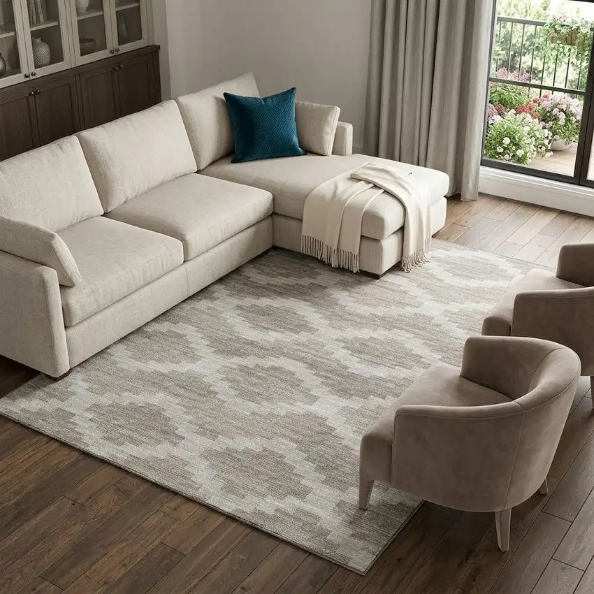 Tan Ivory And Beige Tribal Washable Area Rug With UV Protection Photo 1