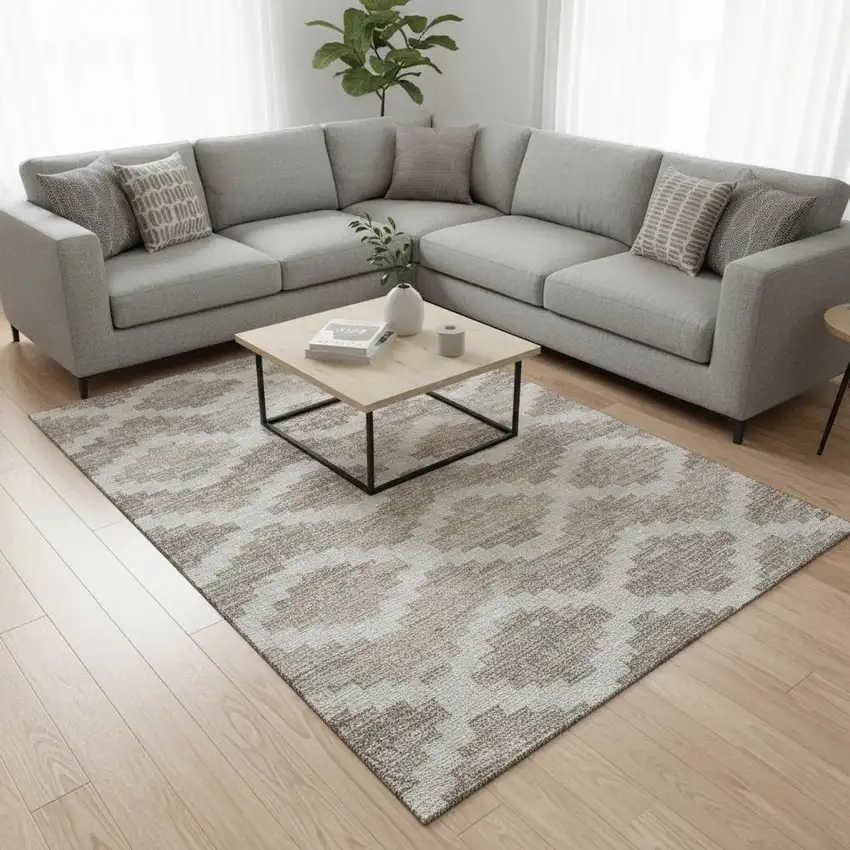 Tan Ivory And Beige Tribal Washable Area Rug With UV Protection Photo 1