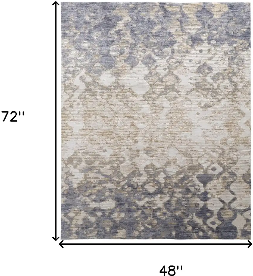 Tan Ivory And Blue Abstract Power Loom Distressed Area Rug Photo 10