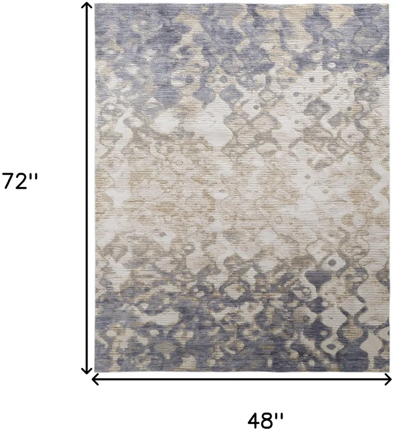 Tan Ivory And Blue Abstract Power Loom Distressed Area Rug Photo 5