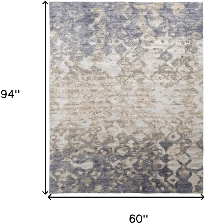 Tan Ivory And Blue Abstract Power Loom Distressed Area Rug Photo 10