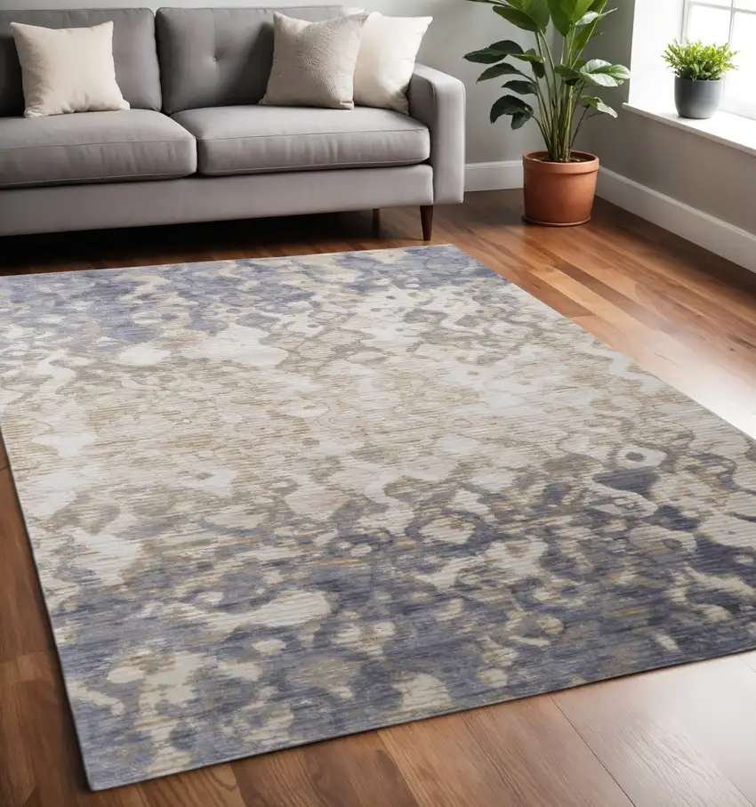 Ivory Tan And Blue Abstract Distressed Area Rug Photo 1