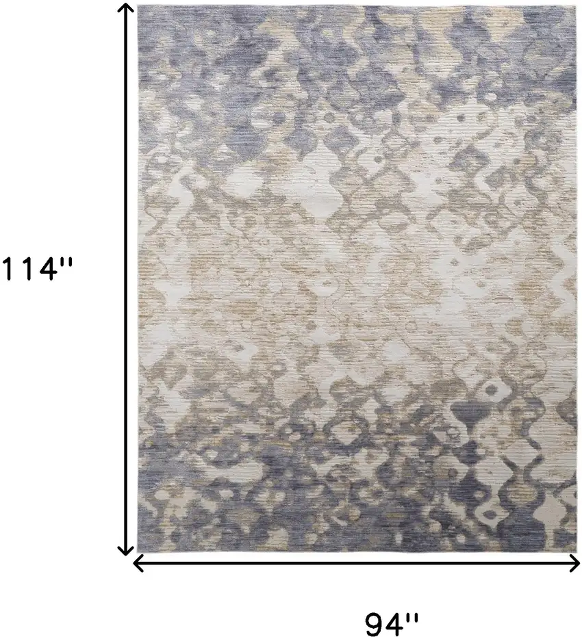 Tan Ivory And Blue Abstract Power Loom Distressed Area Rug Photo 10