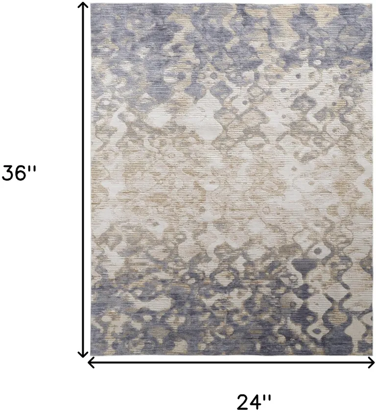 Tan Ivory And Blue Abstract Power Loom Distressed Area Rug Photo 5