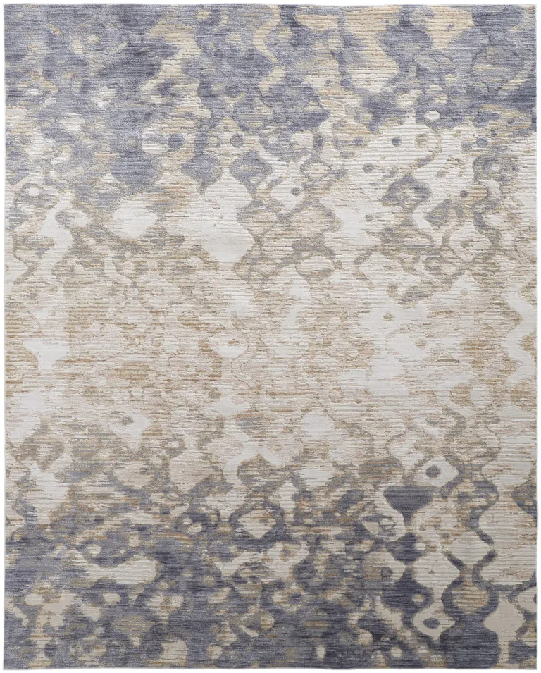 Tan Ivory And Blue Abstract Power Loom Distressed Area Rug Photo 4